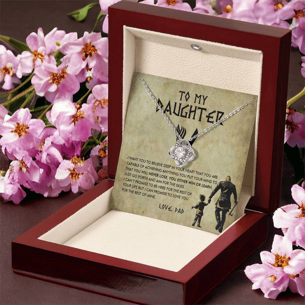To My Daughter Jewelry With Luxury Box Daughter Birthday Gift Viking Girl Bold Brave Strong Viking Dad Chr Love Knot Necklace