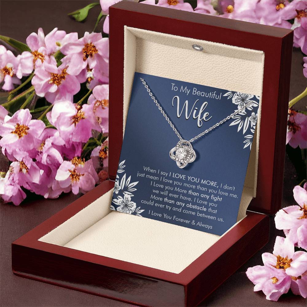Gift For Wife Love You More Navy Flower Love Knot Necklace Love Knot Necklace