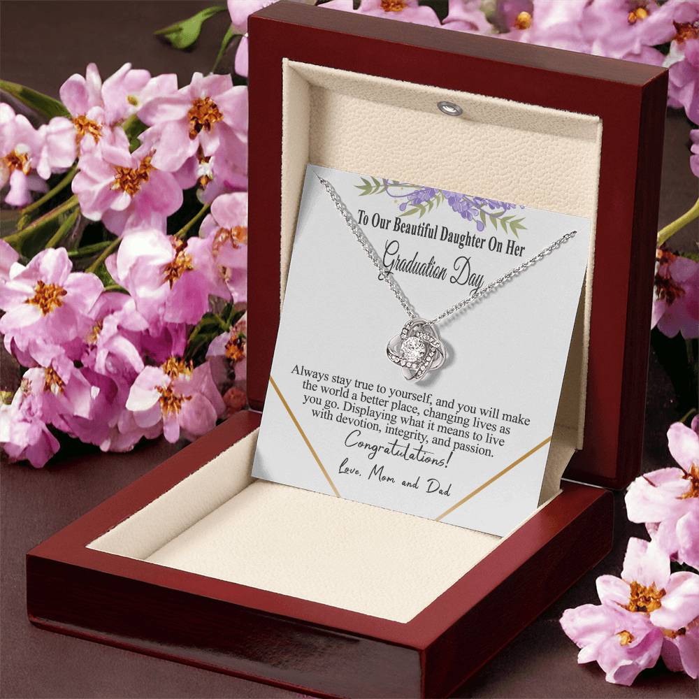 Graduation Gift Necklace For Daughter To Our Beautiful Daughter On Her Graduation Day Message Card Necklace For Daughter Gr Love Knot Necklace