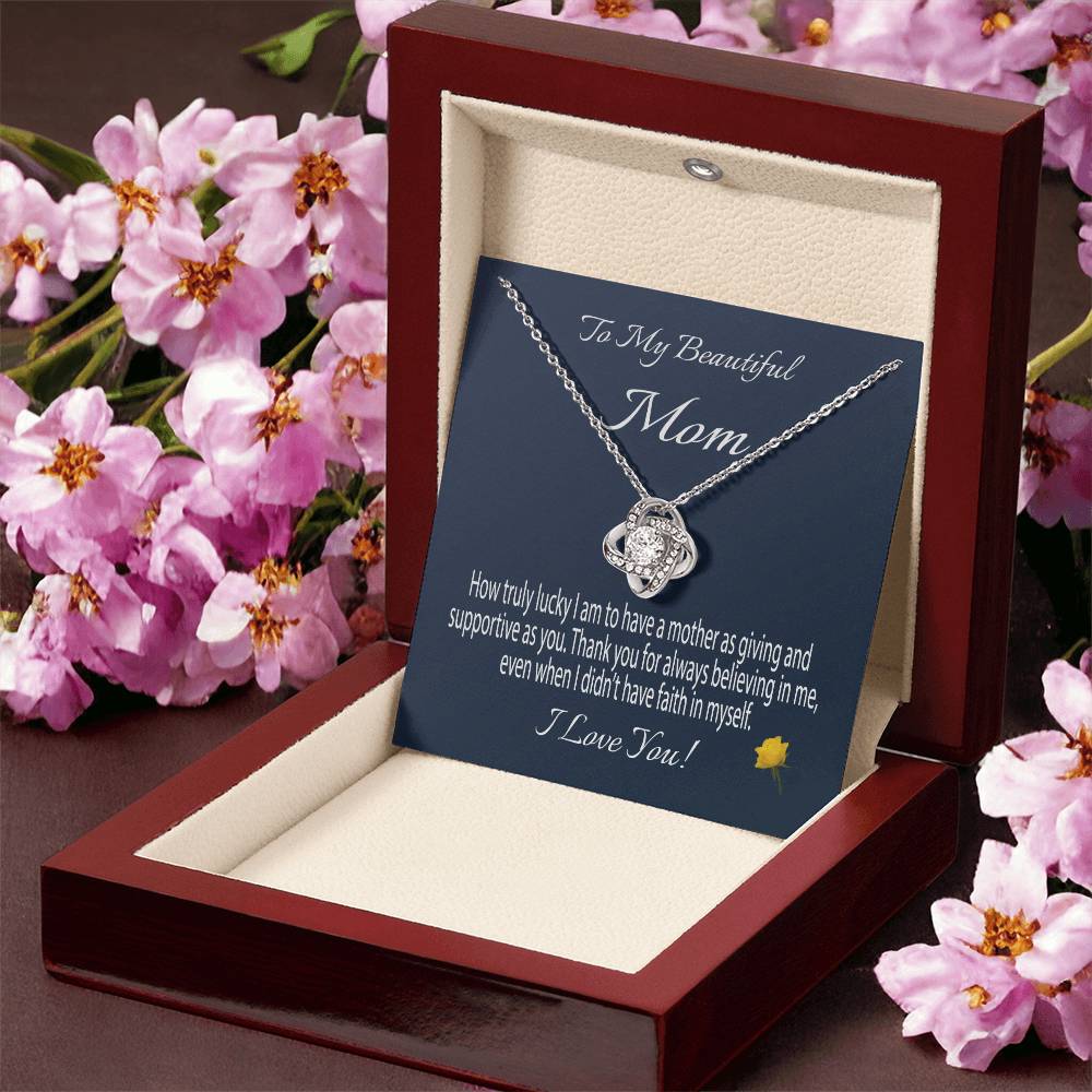 To My Beautiful Mom Gift Necklace Message Card Necklace For Mom Mom Birthday Gift Mother's Day Gift Necklace F Love Knot Necklace