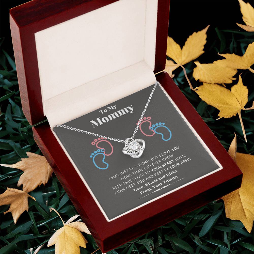 To My Mommy Baby Feet Heart First Time Mom Mom To Be Baby Shower Gift Expecting Mother Pendant Necklace Gift Set New Mom Gender Love Knot Necklace