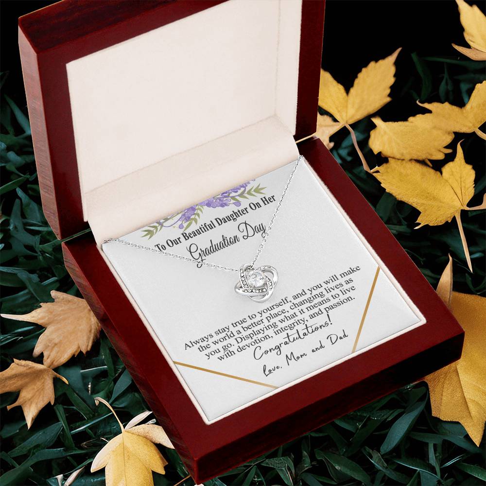 Graduation Gift Necklace For Daughter To Our Beautiful Daughter On Her Graduation Day Message Card Necklace For Daughter Gr(1) Love Knot Necklace