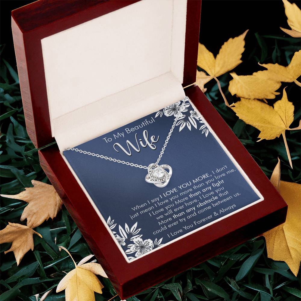 Gift For Wife Love You More Navy Flower Love Knot Necklace Love Knot Necklace