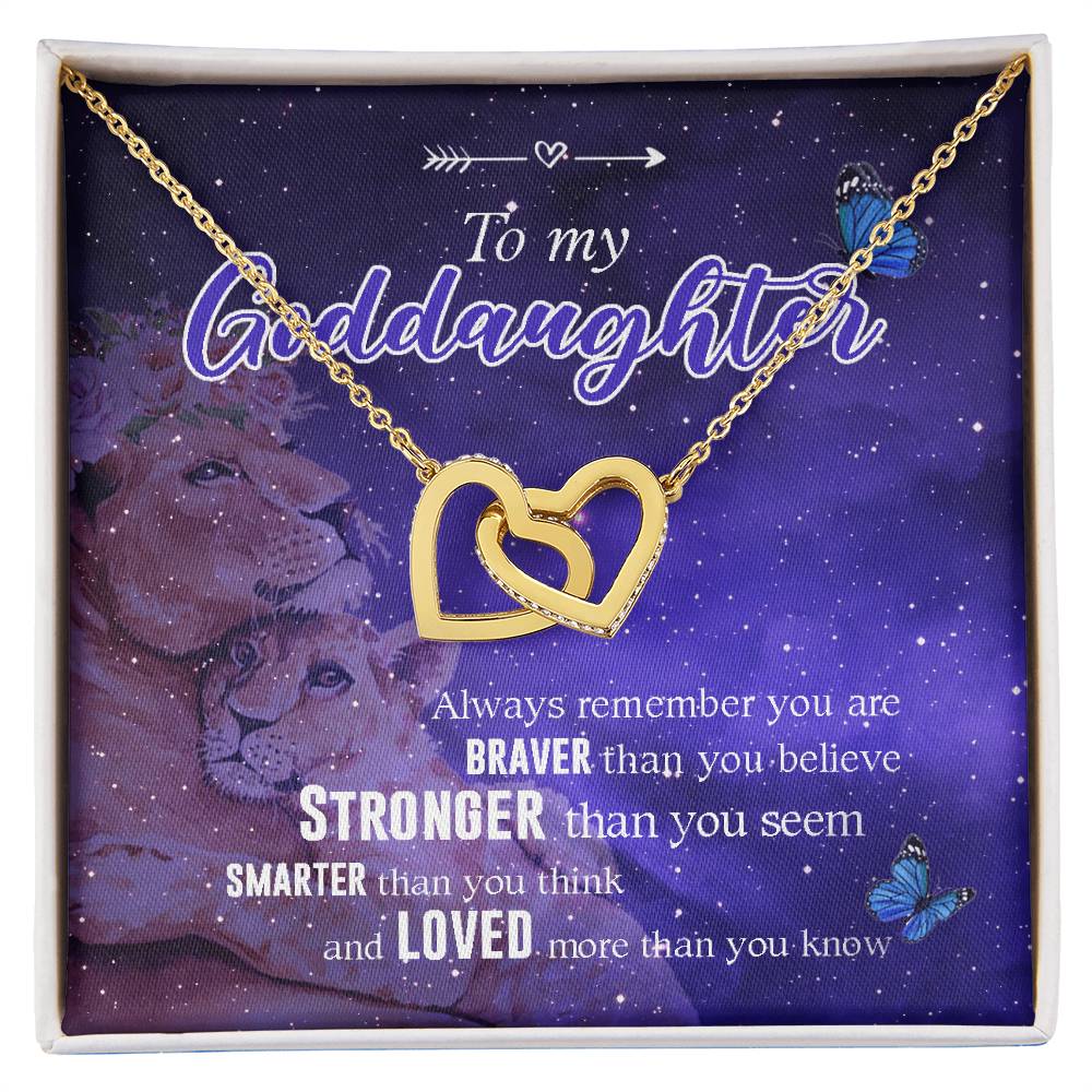 Godmother Goddaughter Gift Necklace Emotional Message Card Cute Lion Interlocking Hearts Necklace