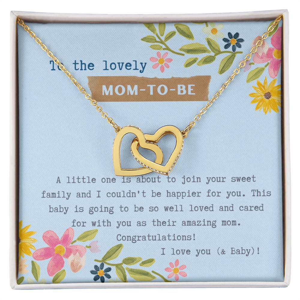 Mom To Be Interlocking Hearts Necklace Blue Floral Baby Shower