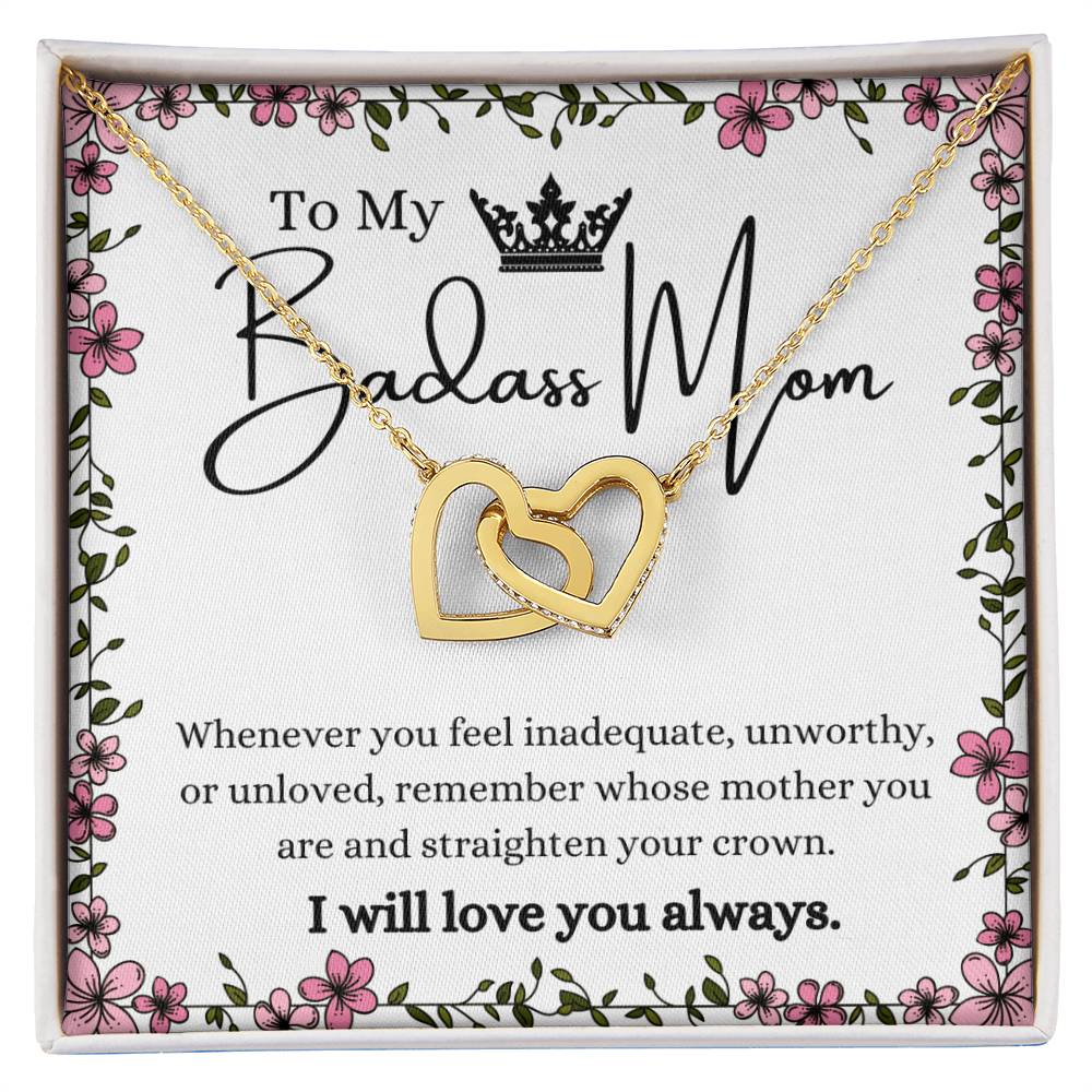 To My Badass Mom Interlocking Hearts Necklace Gift Set