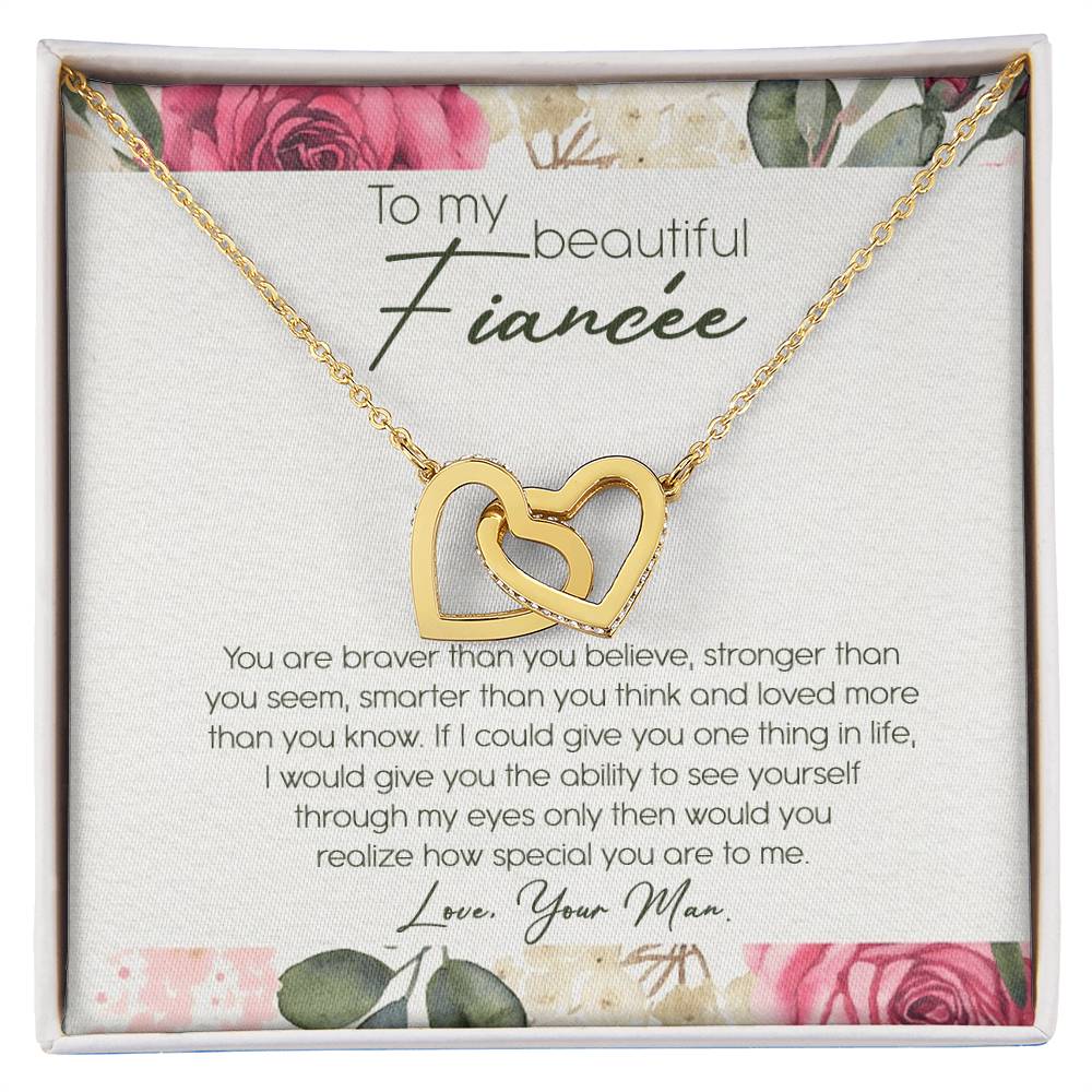 To My Beautiful Fiancé Interlocking Hearts Necklace Message Card