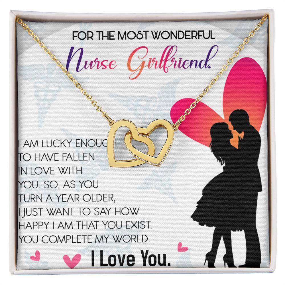 Nurse Girlfriend Interlocking Hearts Necklace Message Card