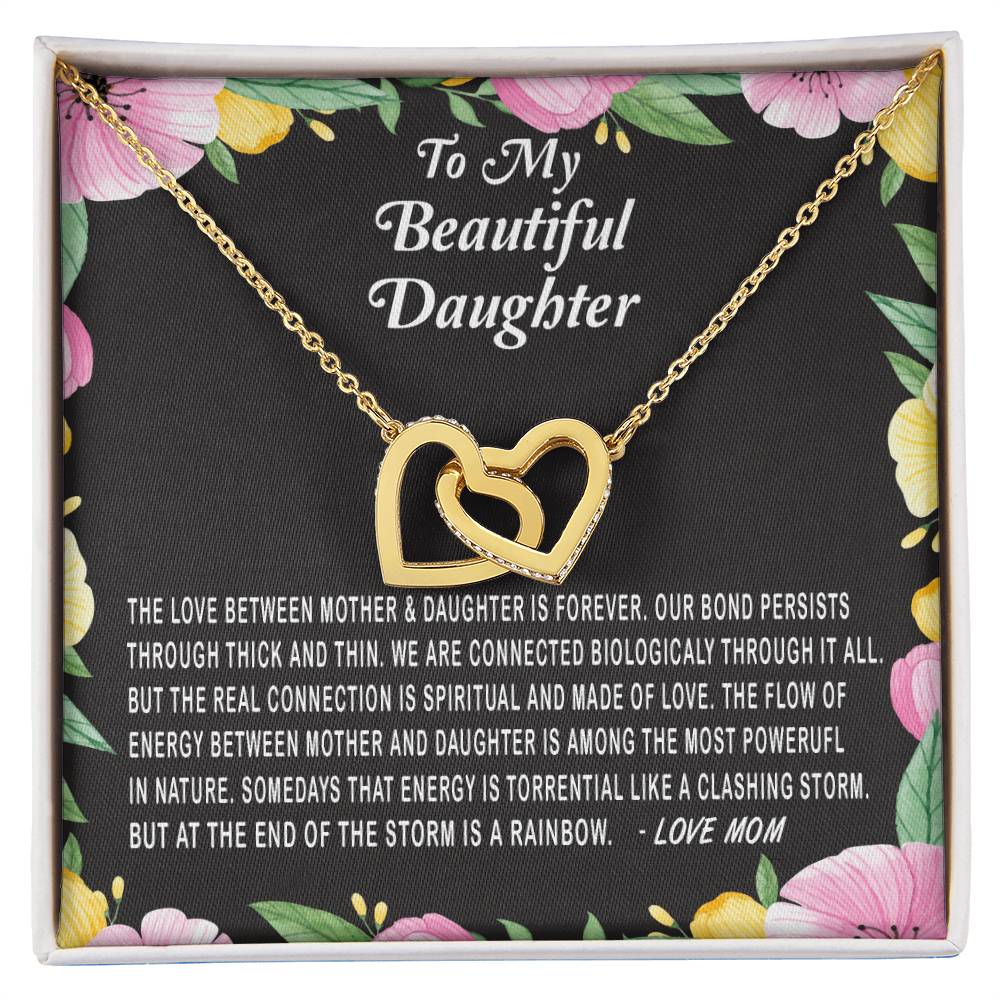 To My Beautiful Daughter Love Between Mother & Daughter Is Forever Necklace Gift Interlocking Hearts Necklace