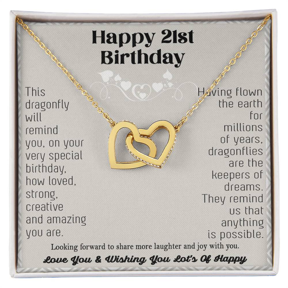 21St Birthday Dragonfly Necklace Gift Happy 21St Birthday Gifts For Her Best Friend Daughter Sister Niece Auntie Necklace Happy 21 Birthday Birthday Necklace Interlocking Hearts Necklace