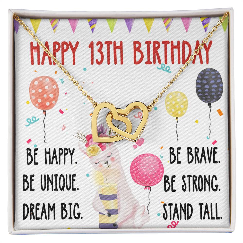 13Th Birthday Necklace Gift For Girl Daughter Birthday Gift For 13 Years Old Teen Birthday Gift Cute Llama Interlocking Hearts Necklace