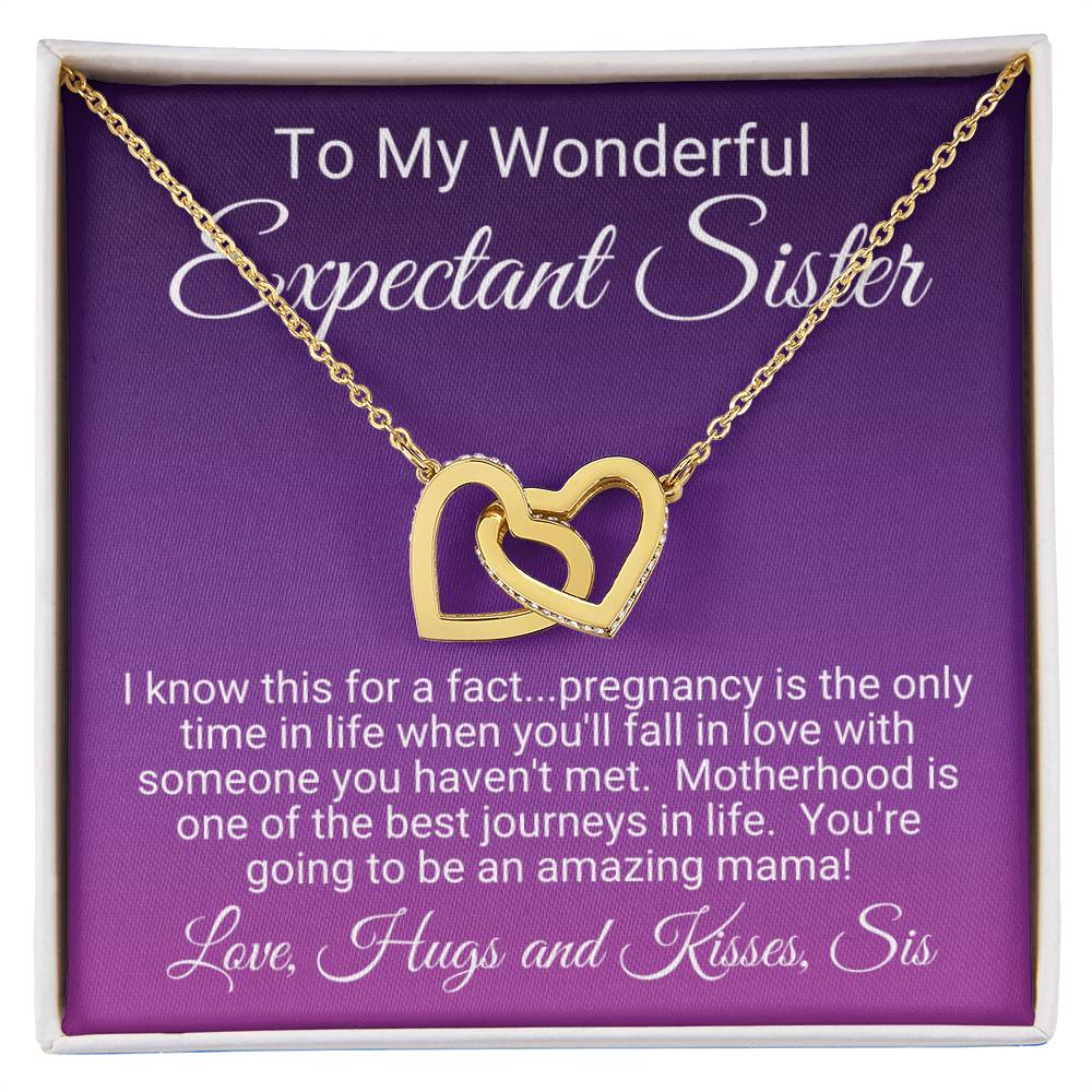 Expectant Sister Linked Hearts Necklace Gift From Sis Interlocking Hearts Necklace