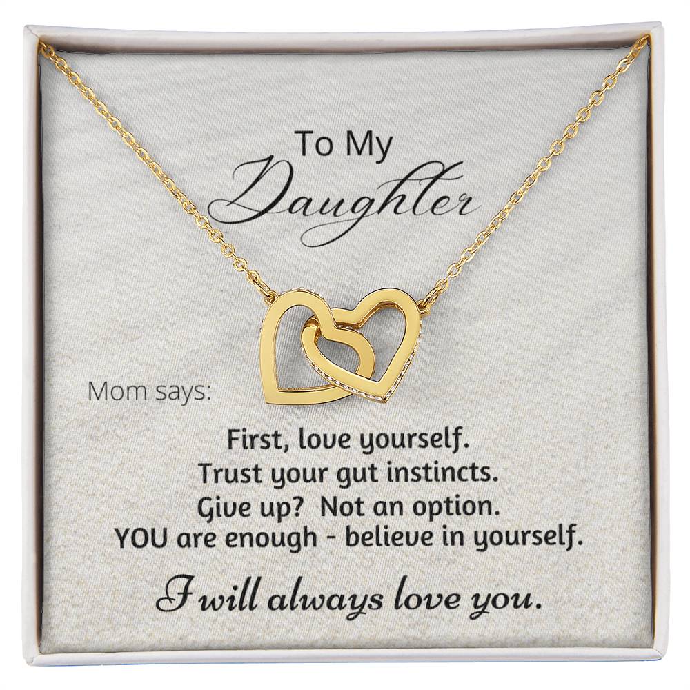 Gift For Daughter Linked Hearts Mom Says Encouragement Message Interlocking Hearts Necklace