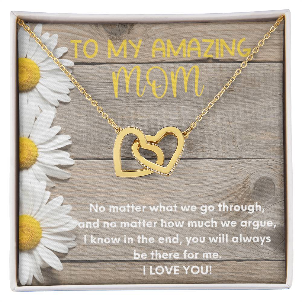 To My Amazing Mom Two Hearts Embellished Interlocked Together Necklace For Mother'S Day Gift Happy Mother'S Day Necklace Interlocking Hearts Necklace