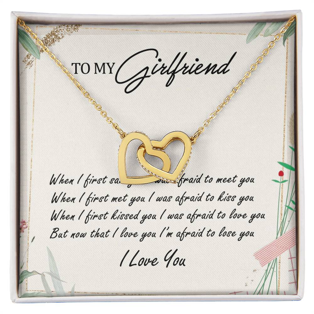 To My Girlfriend Interlocking Hearts Necklace Message Card