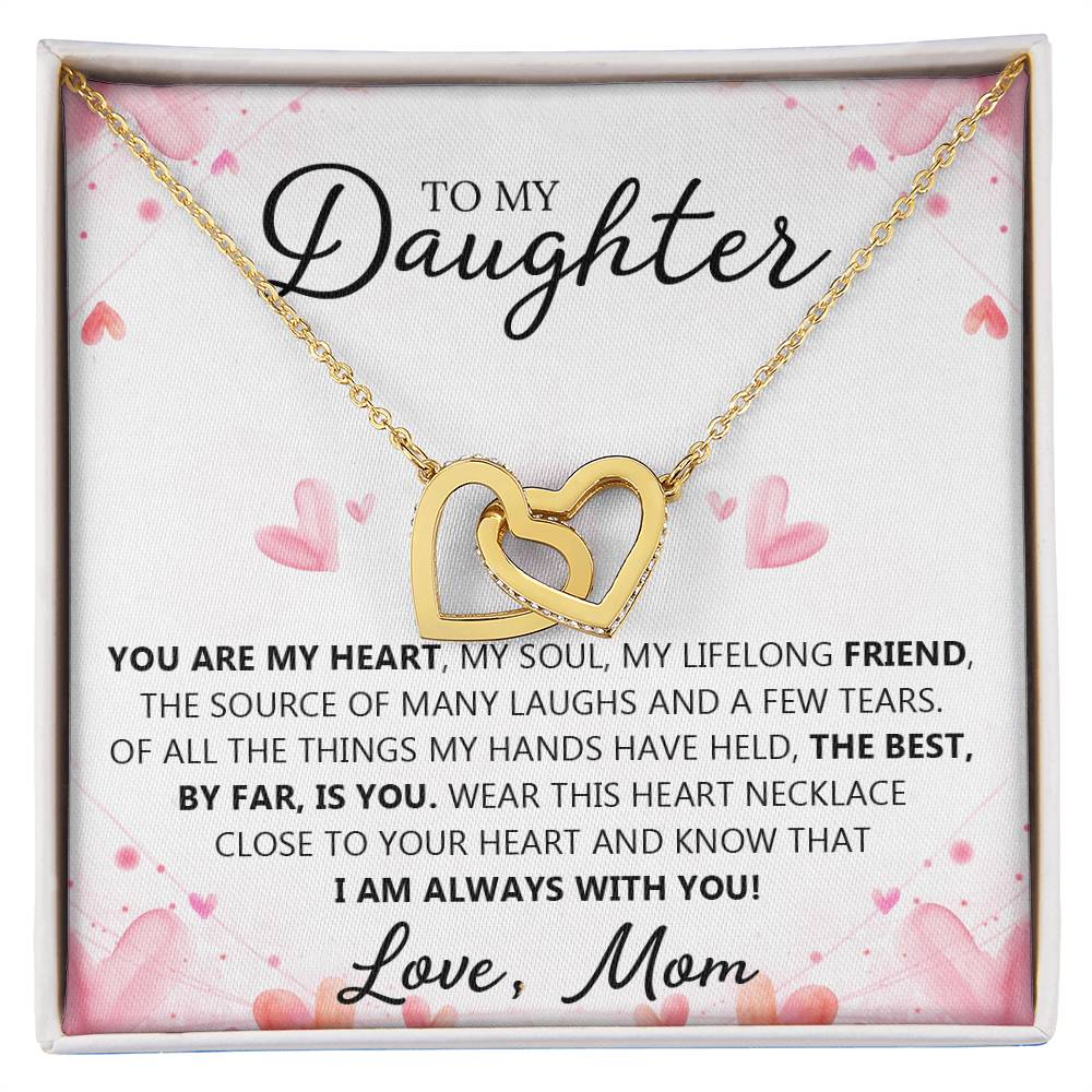 To My Daughter - You Are My Heart - Unique Heart Bonding Necklace Gift Set Interlocking Hearts Necklace