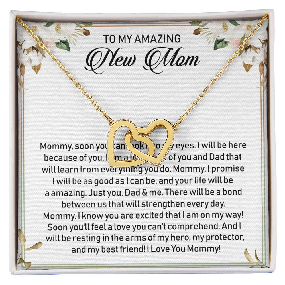 To My Amazing New Mom Interlocking Hearts Necklace Message Card