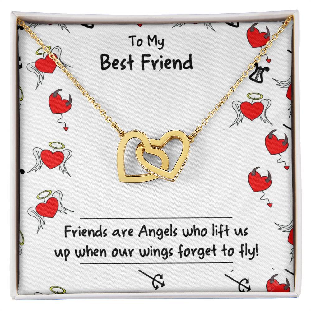 Friends Are Angels Necklace - Perfect Gift For Your Best Friend Interlocking Hearts Necklace