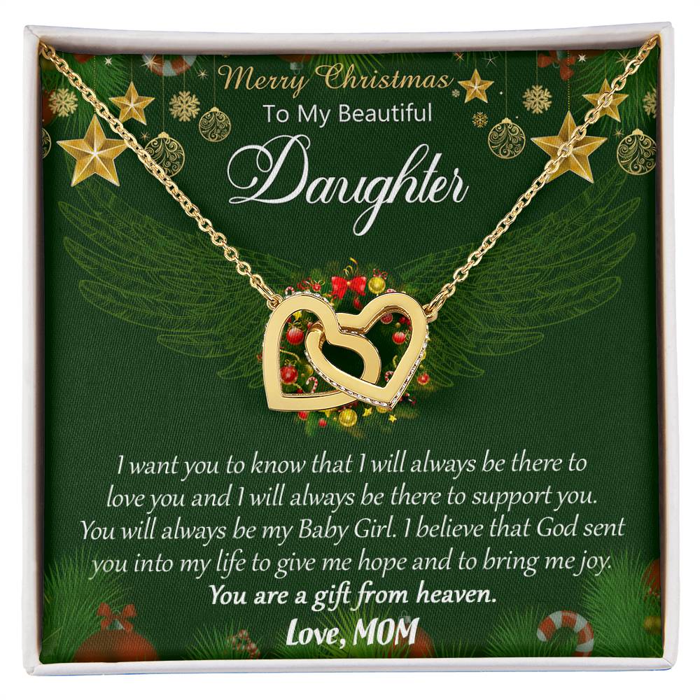 Merry Christmas To My Daughter Interlocking Hearts Necklace