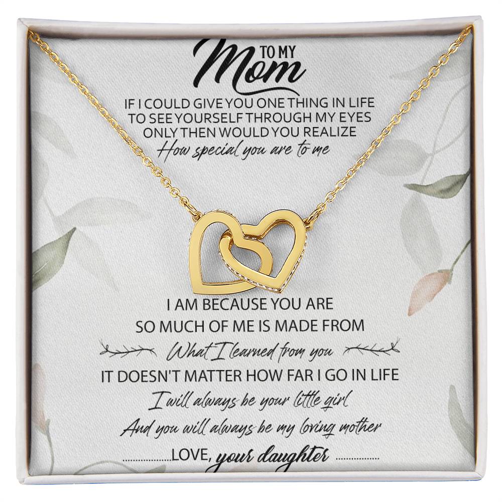 To My Mom Interlocking Hearts Necklace Message Card