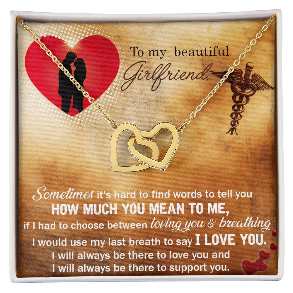 To My Beautiful Girlfriend - I Would Use My Last Breath To Say I Love You - Interlocking Heart Necklace Interlocking Hearts Necklace