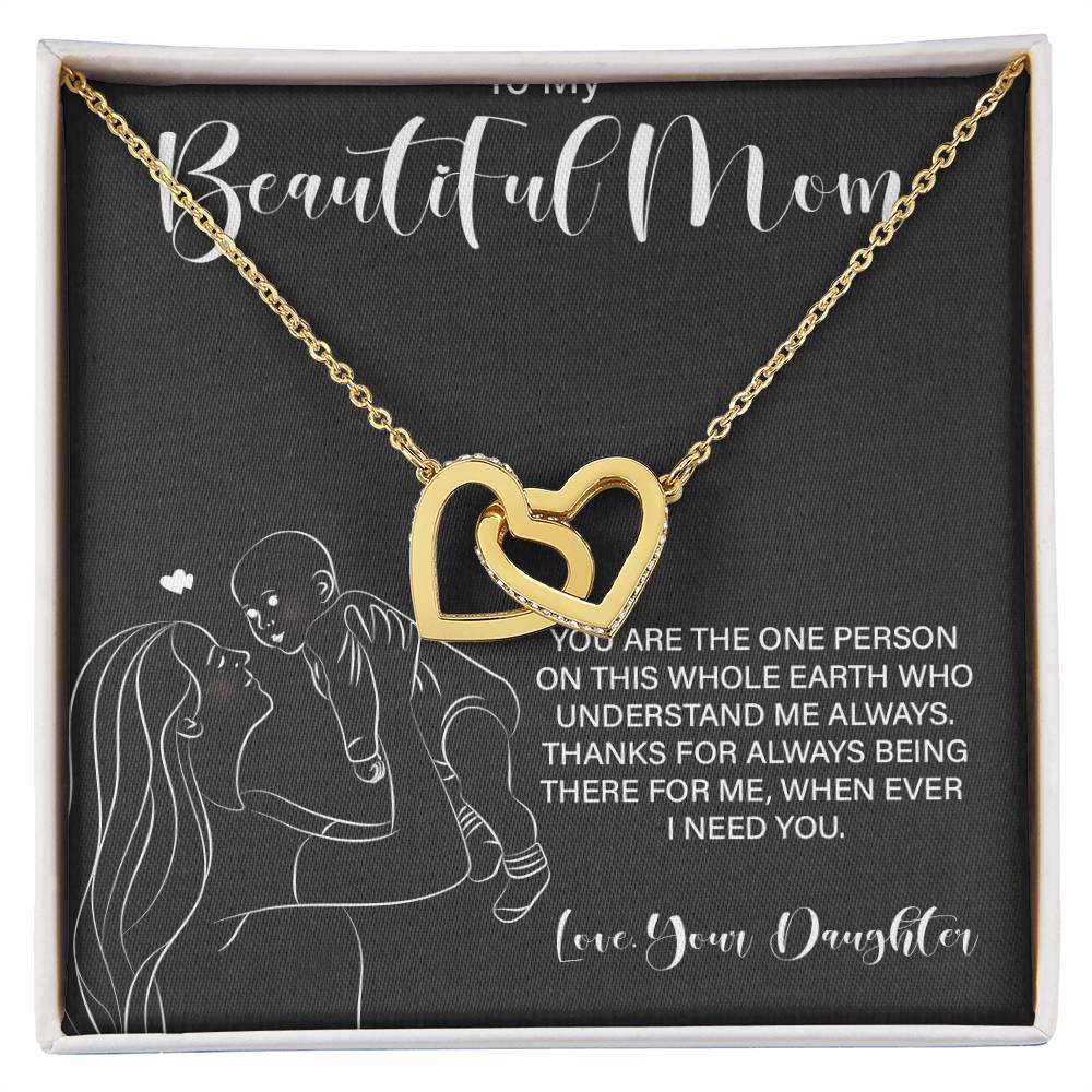 To My Wonderful Mom - Love From Daughter - Princess Love For Mom Interlocking Hearts Necklace