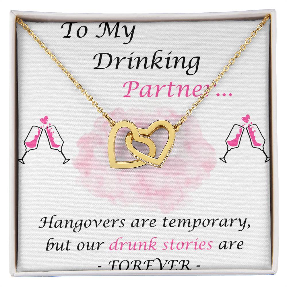 To My Drinking Partner Interlocking Hearts Necklace Message Card