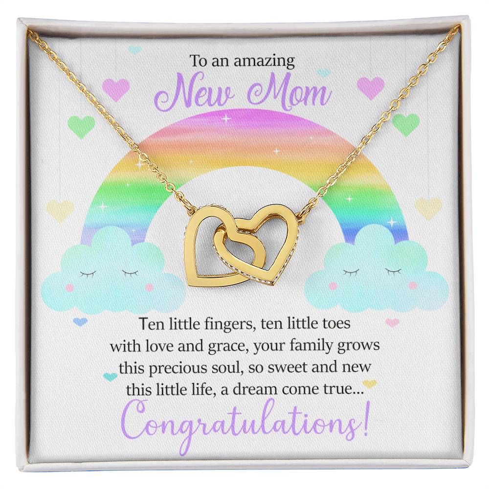 To An Amazing New Mom - Ten Little Fingers Ten Little Toes - Hearts Interlocking Hearts Necklace