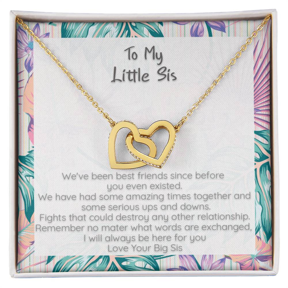 Little Sis I Will Always Be Here For You - Locked Hearts Necklace Interlocking Hearts Necklace