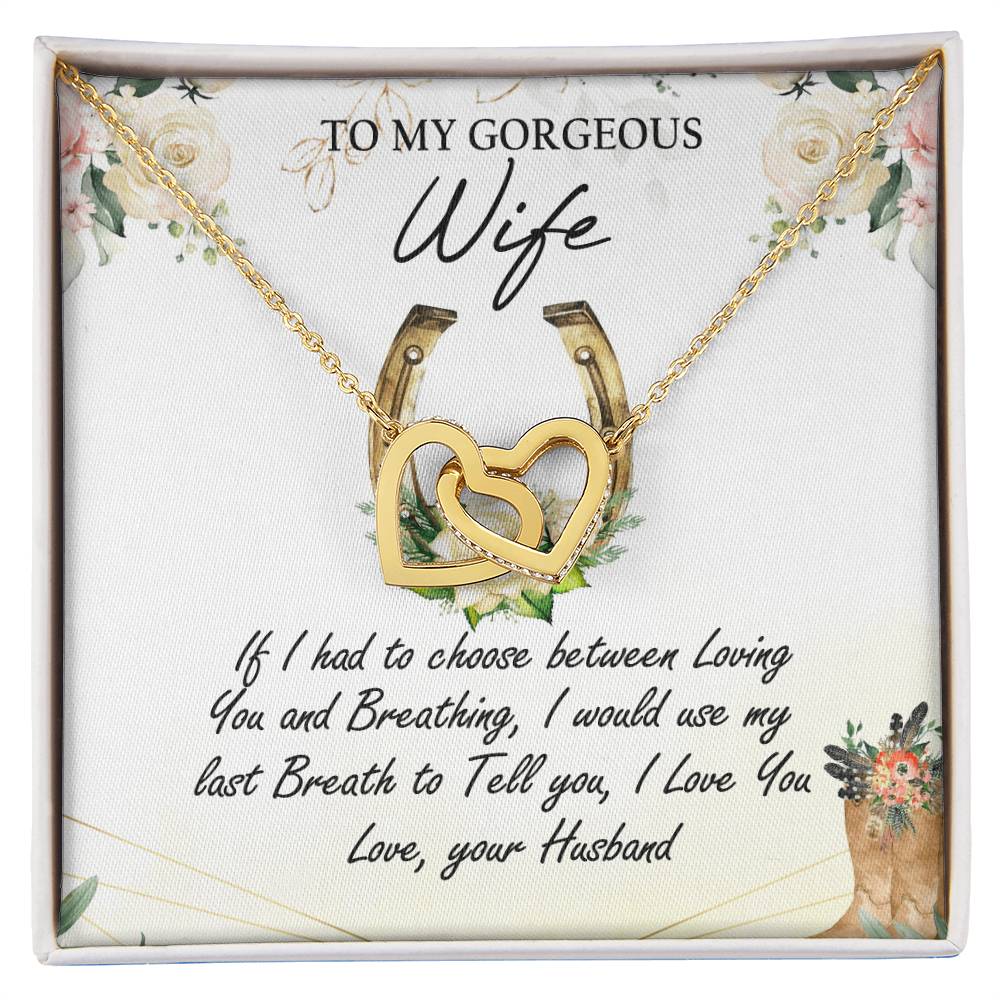 To My Gorgeous Wife Interlocking Hearts Necklace Message Card