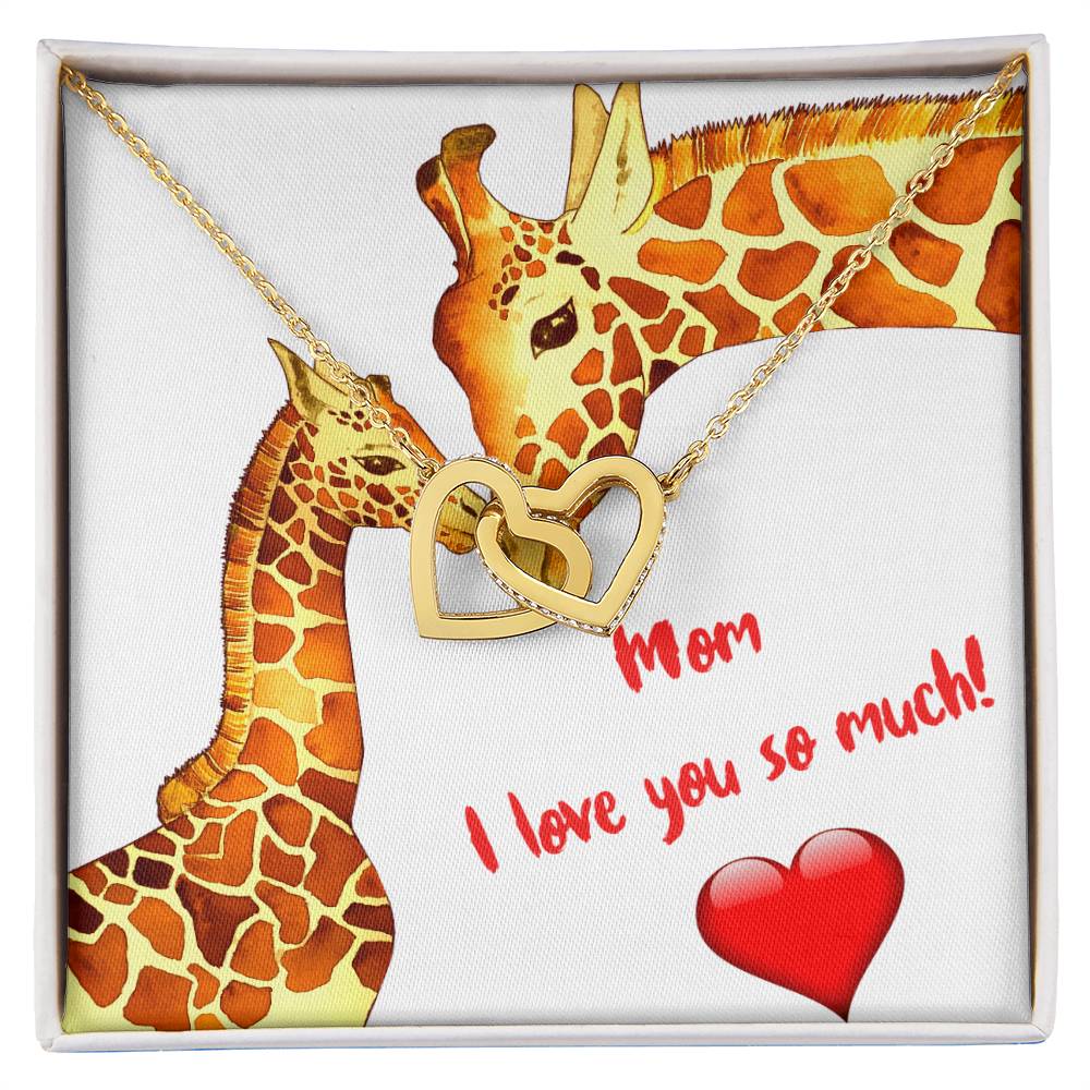 Mom I Love You So Much Two Hearts Embellished With Cubic Zirconia Stones Interlocked Together Interlocking Hearts Necklace