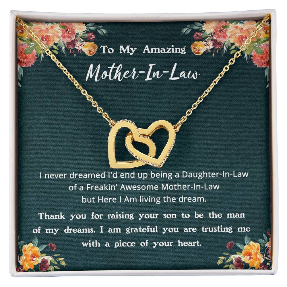 Gift For Mother-In-Law - Living The Dream - Interlocking Interlocking Hearts Necklace