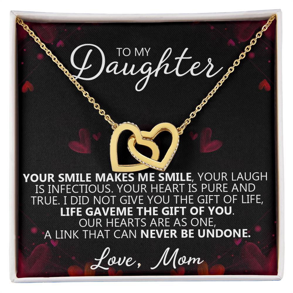 To My Daughter - You Make Me Smile - Unique Heart Bonding Necklace Gift Set Interlocking Hearts Necklace