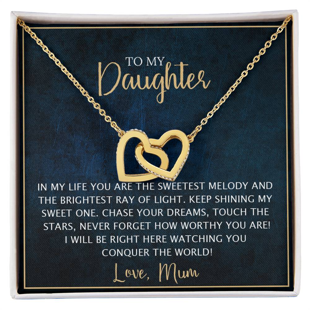 To My Daughter - Unique Heart Bonding Necklace Gift Set Interlocking Hearts Necklace