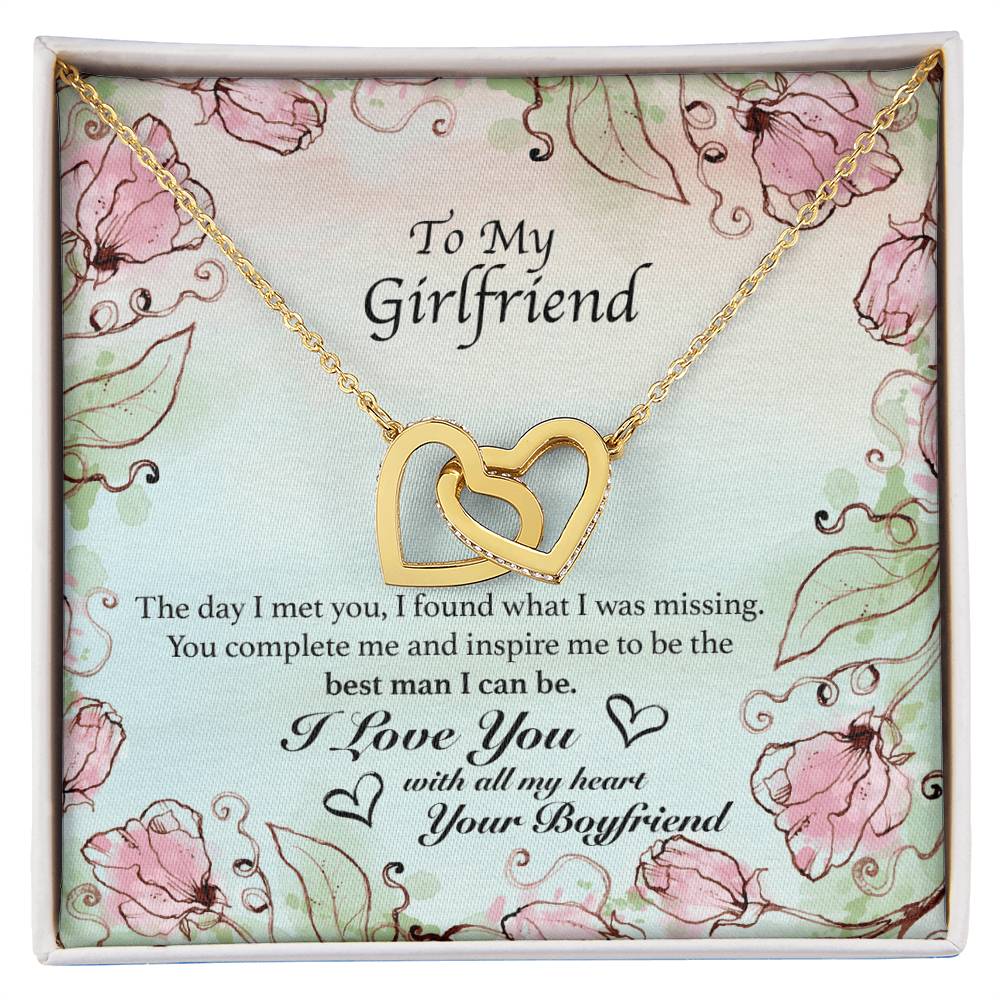 To My Girlfriend - You Complete Me - Hearts Necklace Interlocking Hearts Necklace