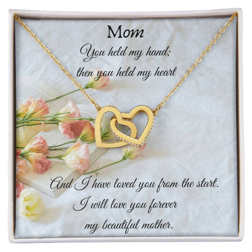 Gift For Mom - Interlocking Heart Necklace With Cubic Zirconia Interlocking Hearts Necklace