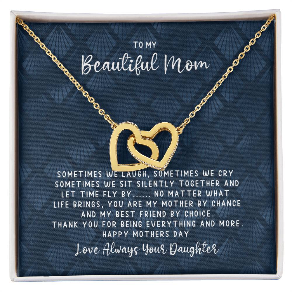 Mothers Day Best Friend - Interlocking Hearts Blue - Love Daughter Interlocking Hearts Necklace