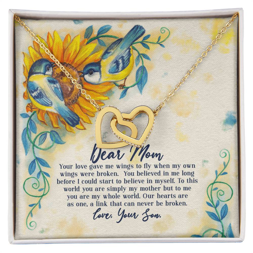 Dear Mom - Your Love Gave Me Wings To Fly When My Own Wings Were Broken From Son Interlocking Hearts Necklace