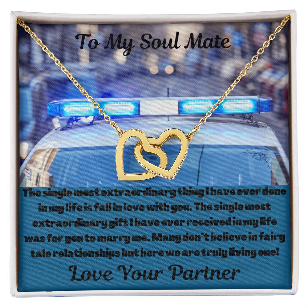 To My Soul Mate Police Partner Interlocking Hearts Necklace