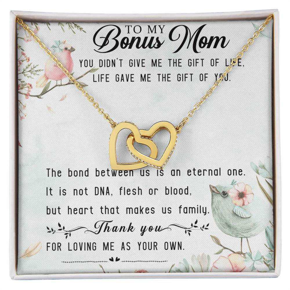 To My Bonus Mom Interlocking Hearts Necklace Message Card