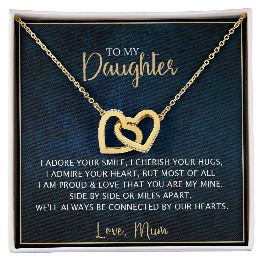 To My Daughter - Unique Heart Bonding Necklace Gift Set Interlocking Hearts Necklace
