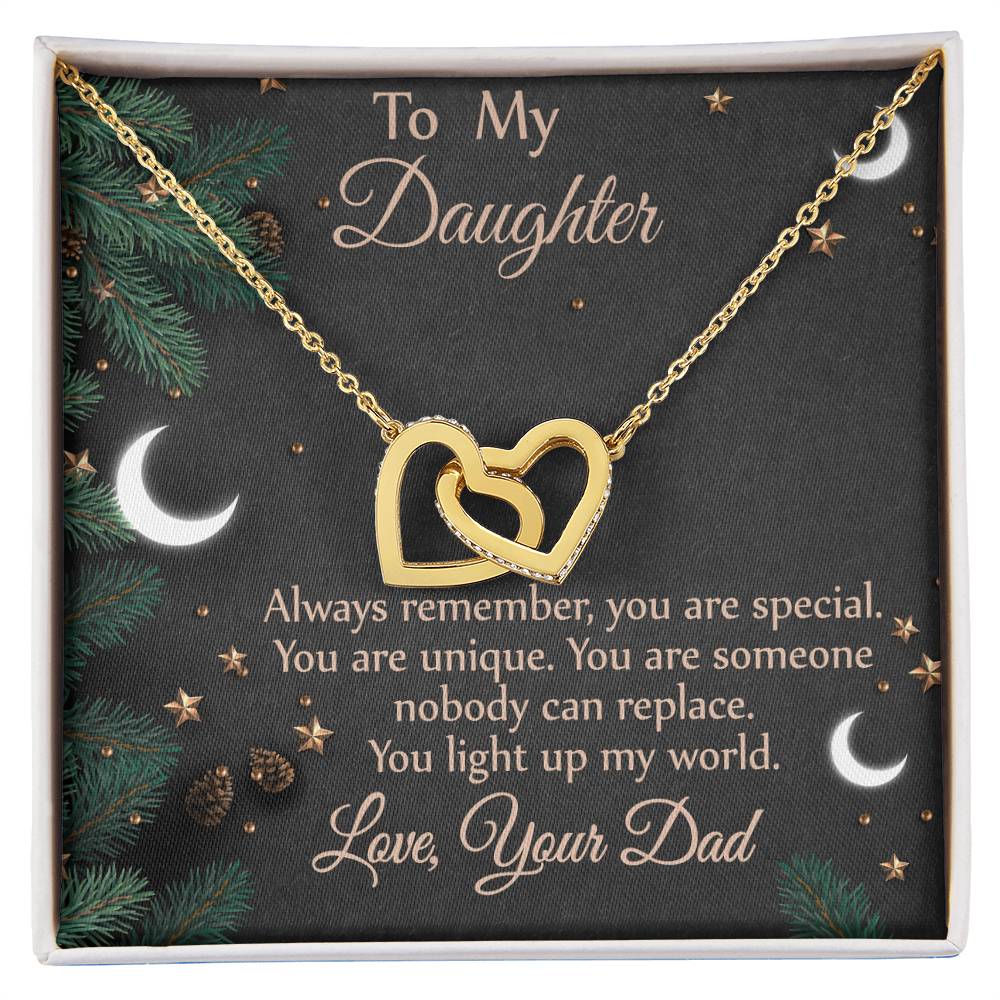 To Daughter - From Dad - You Light Up My World Necklace Interlocking Hearts Necklace