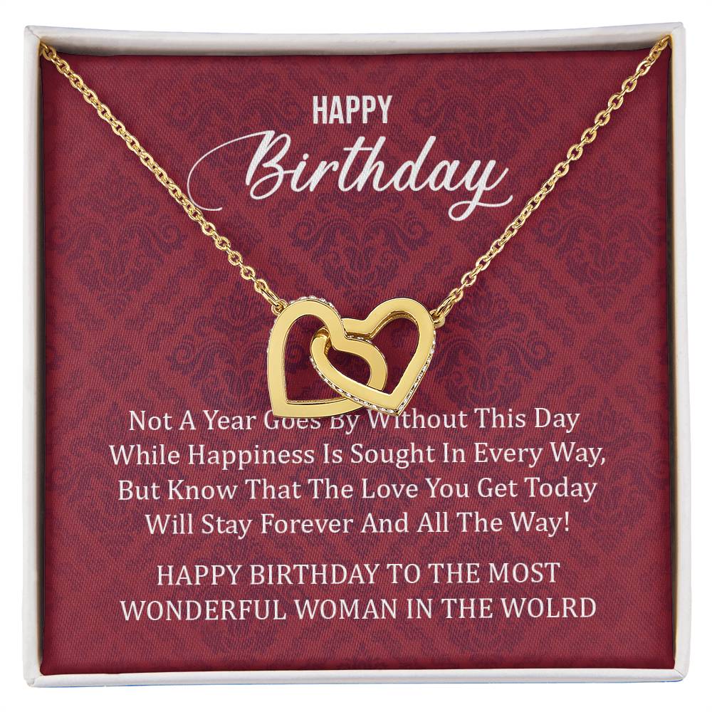 Happy Birthday To The Most Wonderful Woman In The World Interlocking Hearts Necklace