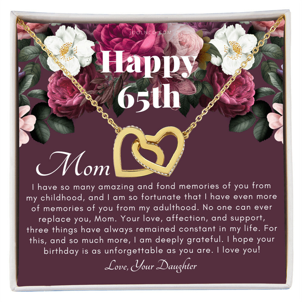 Mother'S 65Th Birthday Gift Gift For Mom On Her Birthday Gift For Mom From Daughter Mom Necklace Best Mom Gift Message Card Interlocking Hearts Necklace