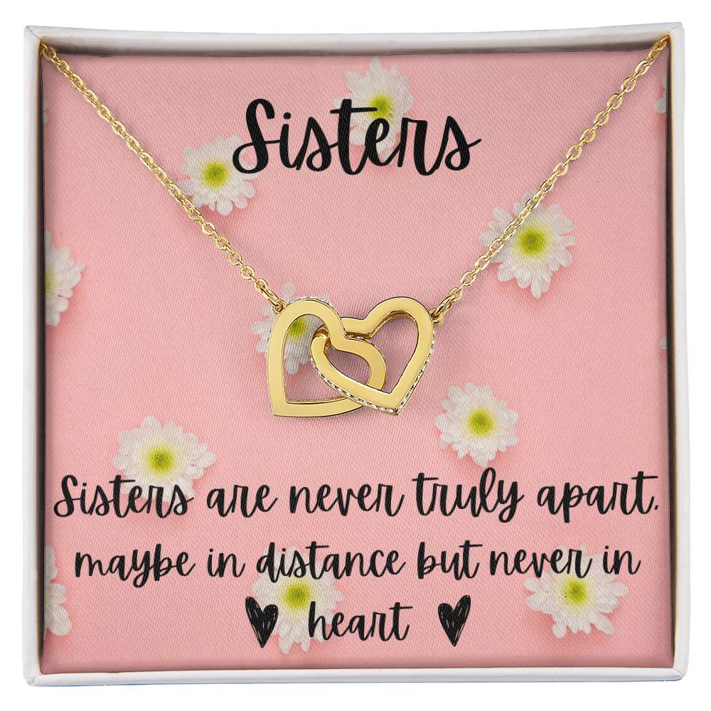 Sisters - Interlocking Necklace - Daisy Background Interlocking Hearts Necklace