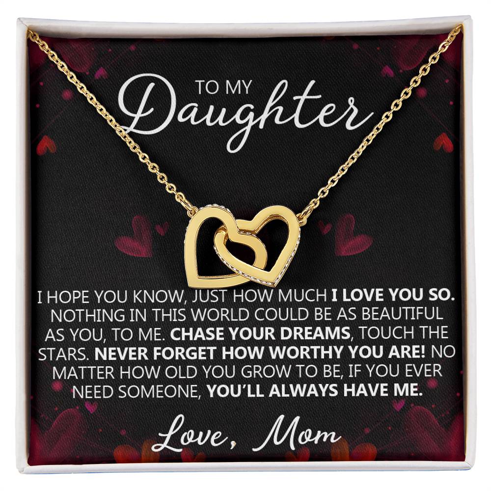 To My Daughter - I Love You - Unique Heart Bonding Necklace Gift Set Interlocking Hearts Necklace