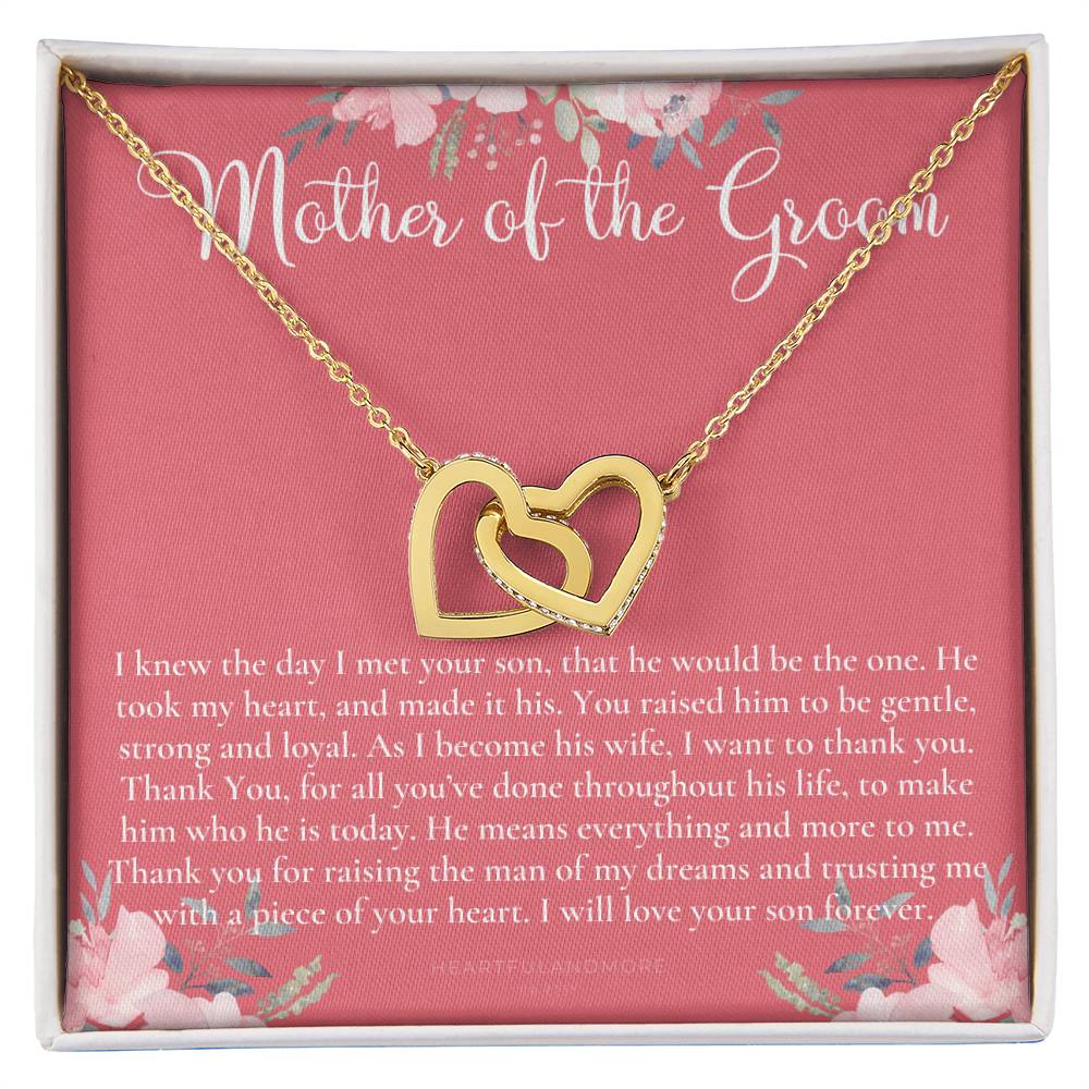 Mother Of The Groom Gift Necklace Wedding Gift Bridal Party Rehearsal Dinner Man Of My Dreams Parent Of Groom Mother In Law Gift Interlocking Hearts Necklace