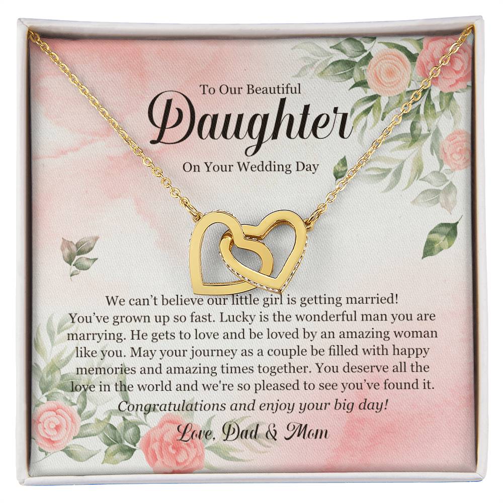 Wedding Day Gift - To My Beautiful Daughter Interlocking Hearts Necklace