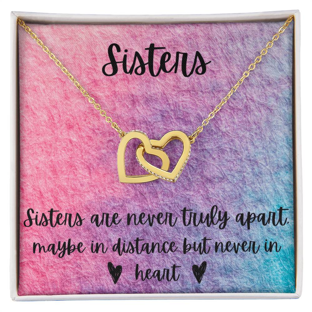 Sisters - Interlocking Necklace - Rainbow Background Interlocking Hearts Necklace