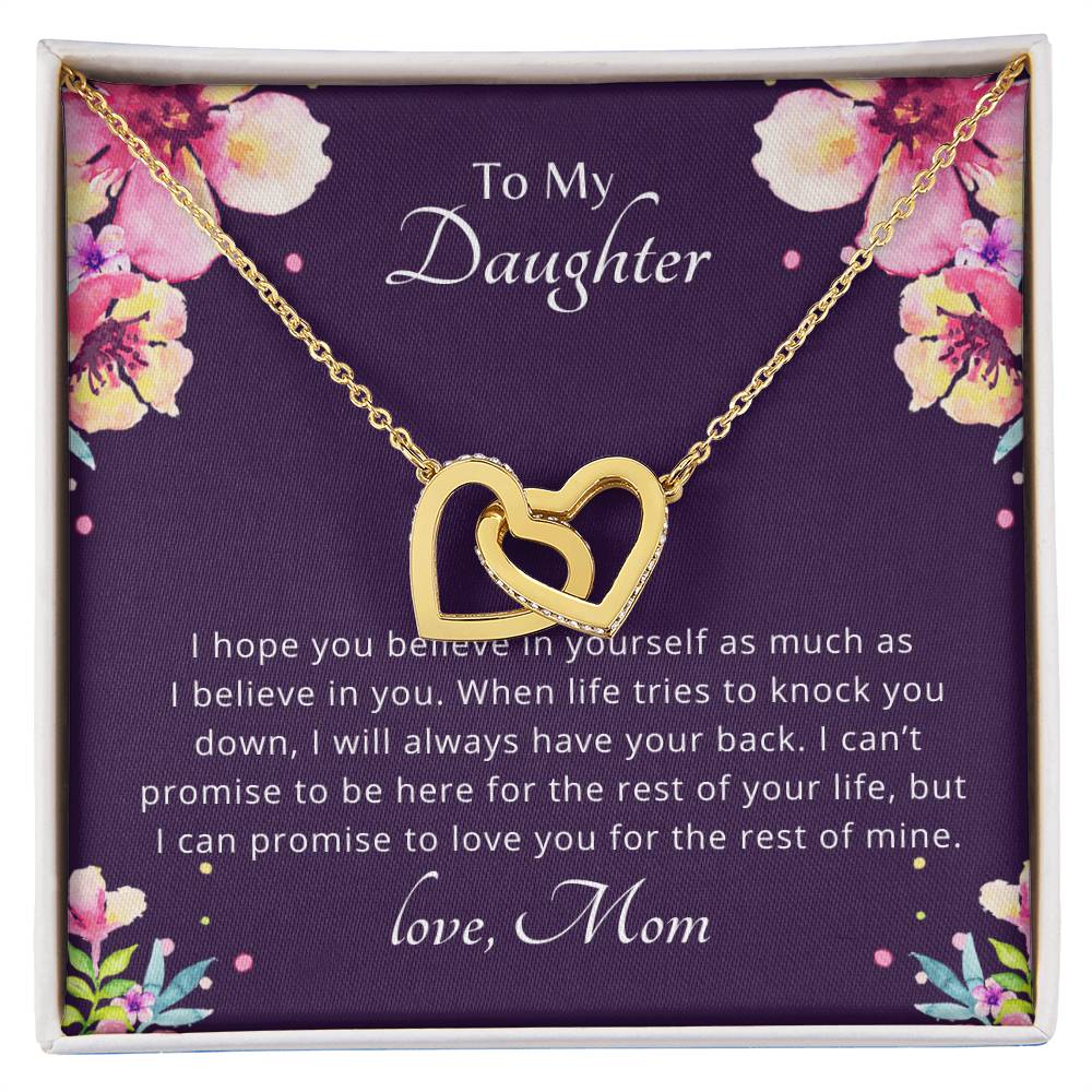 To My Daughter - Promise To Love You - Necklace. Embellished With Cubic Zirconia Stones. Interlocking Hearts Necklace